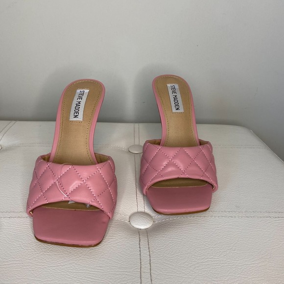 Steve Madden Shoes - Steve Madden Pink Signify Quilted Leather Mule Sandal Heels Sz 7